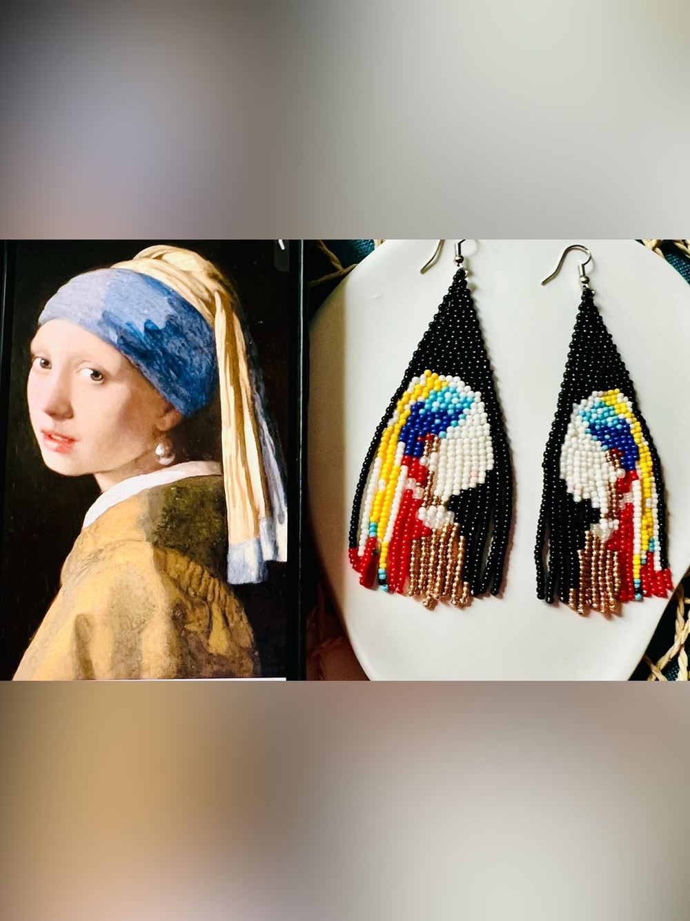 Vermeer Girl with a Pearl Earring Beaded Earrings - Handmade Art Jewelry
